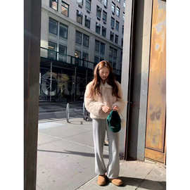 现 2025冬季新款韩国东大门OU*CE休闲舒适保暖加绒裤脚抽绳卫裤