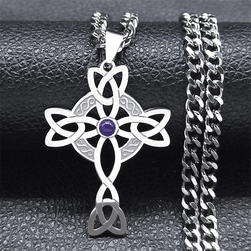 Personalised Stainless Steel Celtic Cross Necklace For Men_voghion.com