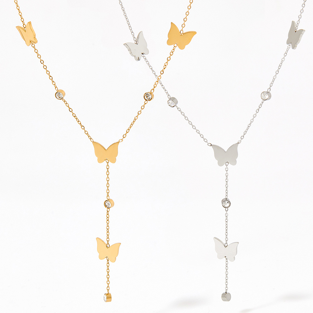 Sweet Butterfly Stainless Steel Plating Zircon Pendant Necklace Colorza_colorza_4