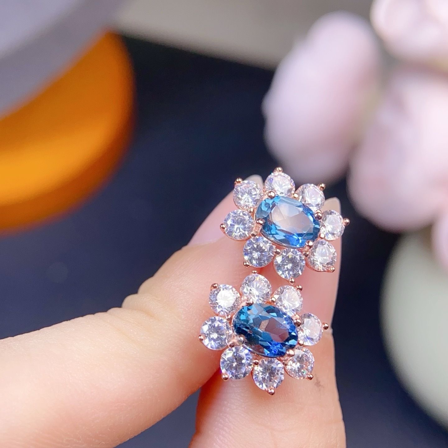 Natural London Blue Topaz Stud Earrings. The color is a deep, intense London Blue. Flawless clarity and exceptional fire
