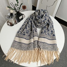 秋冬季新款仿羊绒围巾女士时尚百搭双面披肩大牌字母保暖围脖流苏