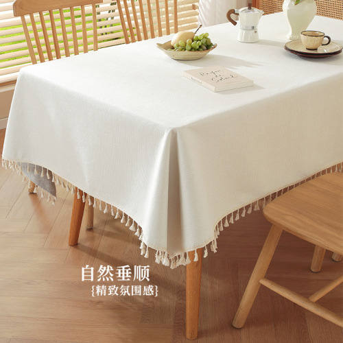 Solid Color Tablecloth Rectangle Coffee Table Cloth Instagram Style Rectangle Chinese Japanese Minimalist Floral Edge Cotton Linen imitation Tablecloth