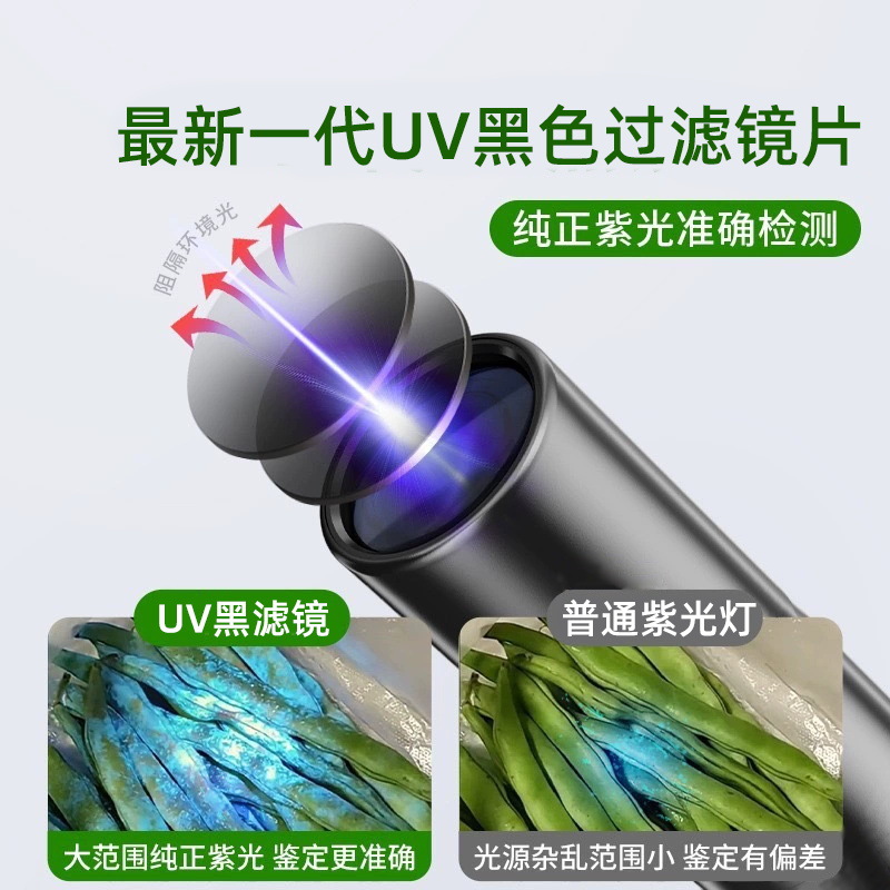 Fúngico aflatoxina, inspección de residuos de pesticidas de frutas y verduras, luz púrpura, tabaco y alcohol, identificación y detección contra la falsificación, linterna de luz púrpura