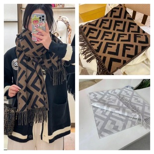 Winter New high quality FD Wool Scarf Internet Celebrity Same Style ff Letter Tassel Shawl Double-Sided Thickened Long Scarf