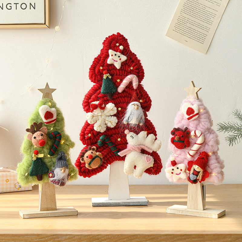 Fieltro de lana tejido a mano DIY luminoso árbol de Navidad alces Navidad decoración de la habitación de los niños adornos creativos