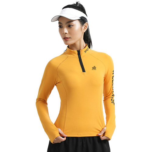 Autumn outdoor half-zip stand-up collar slim long-sleeved sweatshirt quick-drying sports coat running group fitness training top for women