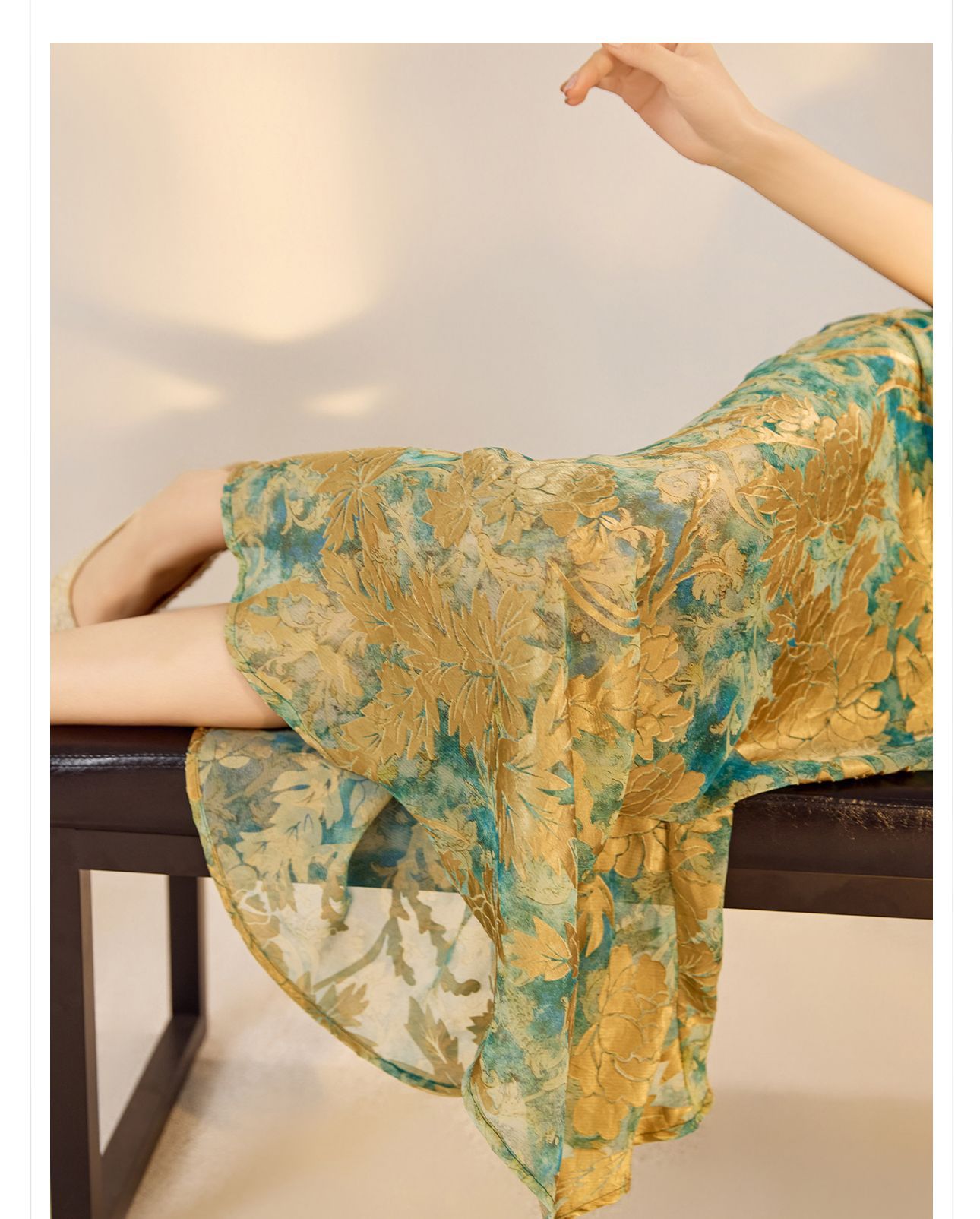 Đầm dây ôm body phong cách Trung Hoa in họa tiết mùa hè N3076 — Xanh bạc hà chi tiết 6