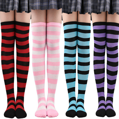 5 pairs Young girls Christmas socks striped thigh socks stage performance anime drama cosplay stockings for female Japanese JK Dress stockings Halloween cosplay party socks