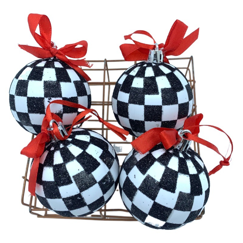 Nueva decoración de Navidad 6cm a cuadros blanco y negro bola fiesta decoración arco BOLA DE Navidad