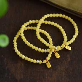 天然俄料蜜蜡单圈手串满蜜白花蜜成色棒尺寸约4.8毫米重约2.7克