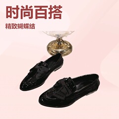 D高端品质2025新款法式丝绒蝴蝶结平底单鞋懒人鞋漆皮休闲乐福鞋