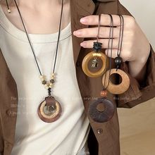 禅意国风长款编织绳木质项链女复古民族风卫衣链波西米亚风毛衣链