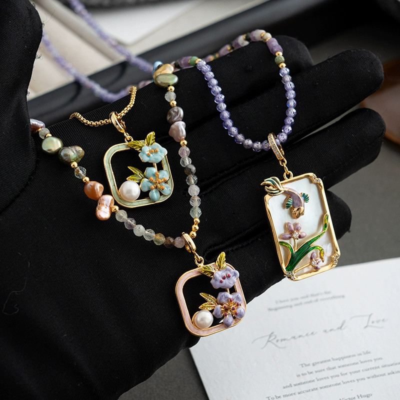 Картина маслом кулон ожерелье женский пресноводный жемчуг натуральный цветной камень допамин легкий роскошь