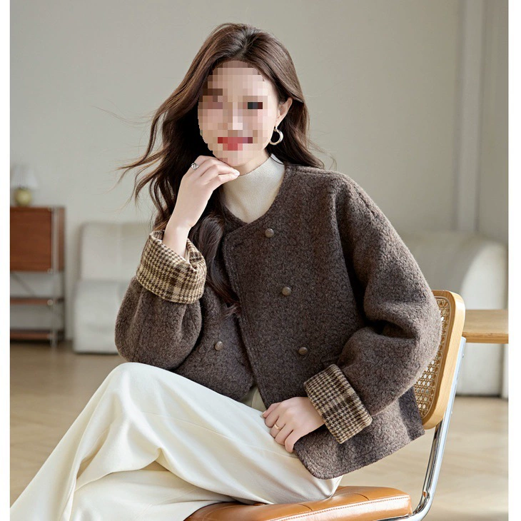 Супер красивый женский зимний 2024 новый шерстяной шерстяной куртка маленький ароматный короткий пальто карри другой спандекс Принцесса рукава