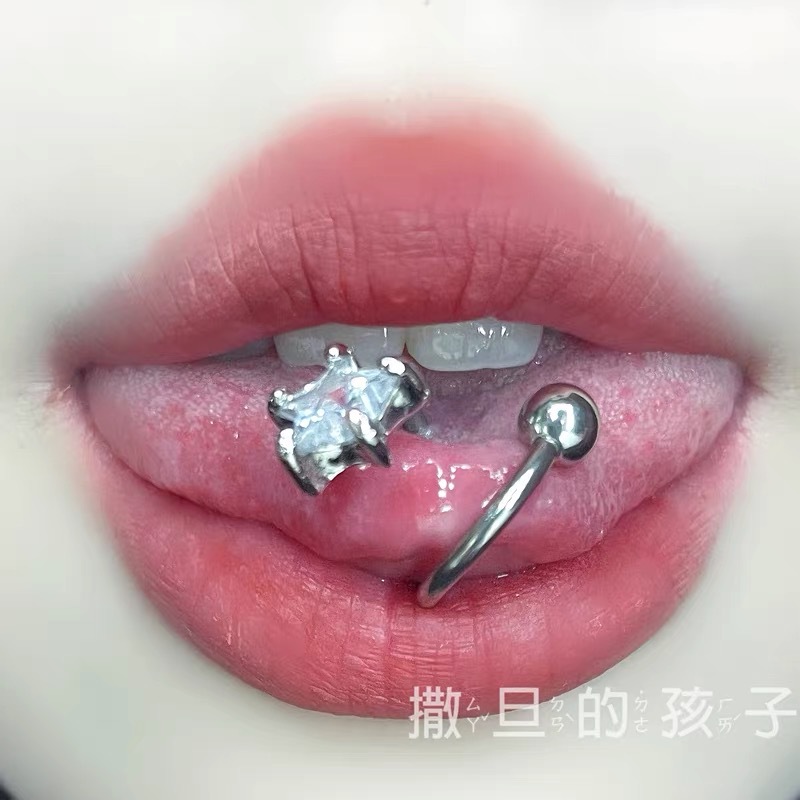 Blue S-Shaped Tongue Ring Externally Threaded 316L Surgical Steel Tongue Barbell Piercing Jewelry detail image 1