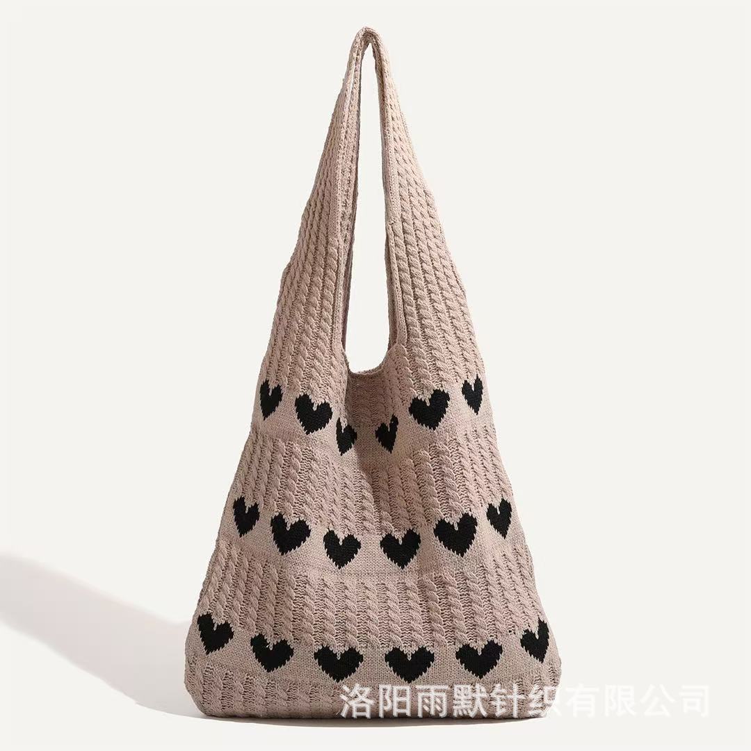 Bolso Tote de amor de punto Mori transfronterizo de alta calidad, lana exquisita, bolso de compras femenino de un solo hombro fresco y simple de moda image 12