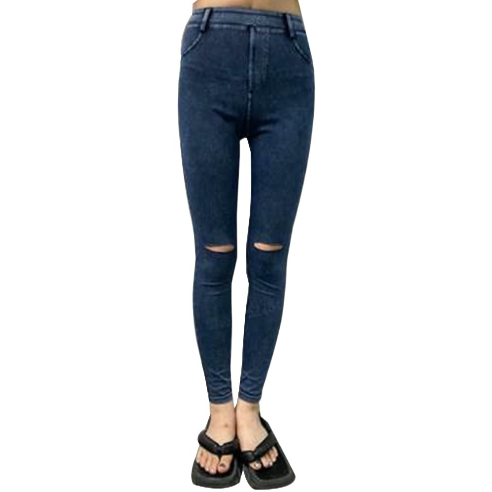 Pantalones vaqueros deportivos de bolsillo rasgado especial transfronterizo Levantamiento de cadera de cintura alta para mujer adelgazamiento apretado desgaste exterior deportivo pantalones Casuales