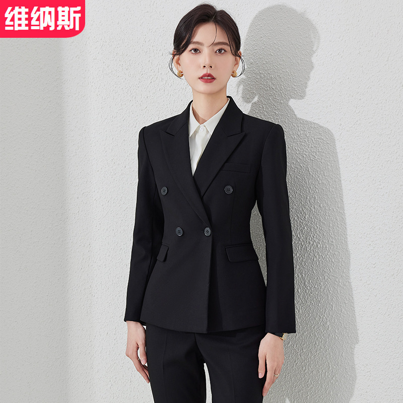 Wholesale Autumn and Winter New Suit Suit Women's Business Wear Double-Breasted Temperament Formal Black Long-Sleeved Suit Suit