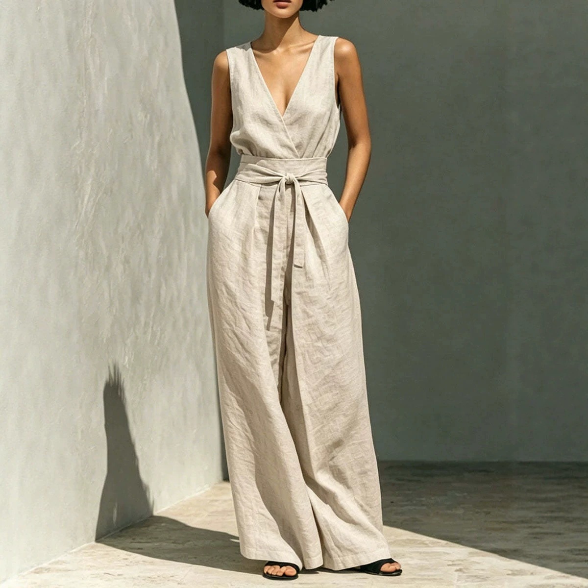 Women's Clothing Summer Fashion Casual Two Piece Set Sleeveless Vest High Waisted Wide Leg Pants For Women For Formal & Casual For Women_ecoleips.com