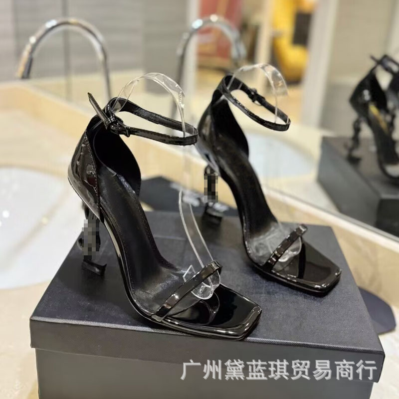 YS同風夏ネットセレブ気質セクシースティレットハイヒール万能オープントゥ本革ワンストラップサンダル婦人靴|undefined