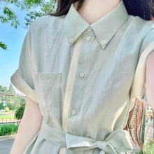 胖mm特大码300斤独特漂亮掐腰绿色衬衫连衣裙今年流行巨好看裙子