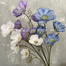 新款5頭櫻花 藍紫色仿真花材 高檔假花家居裝飾擺件 婚禮堂插花