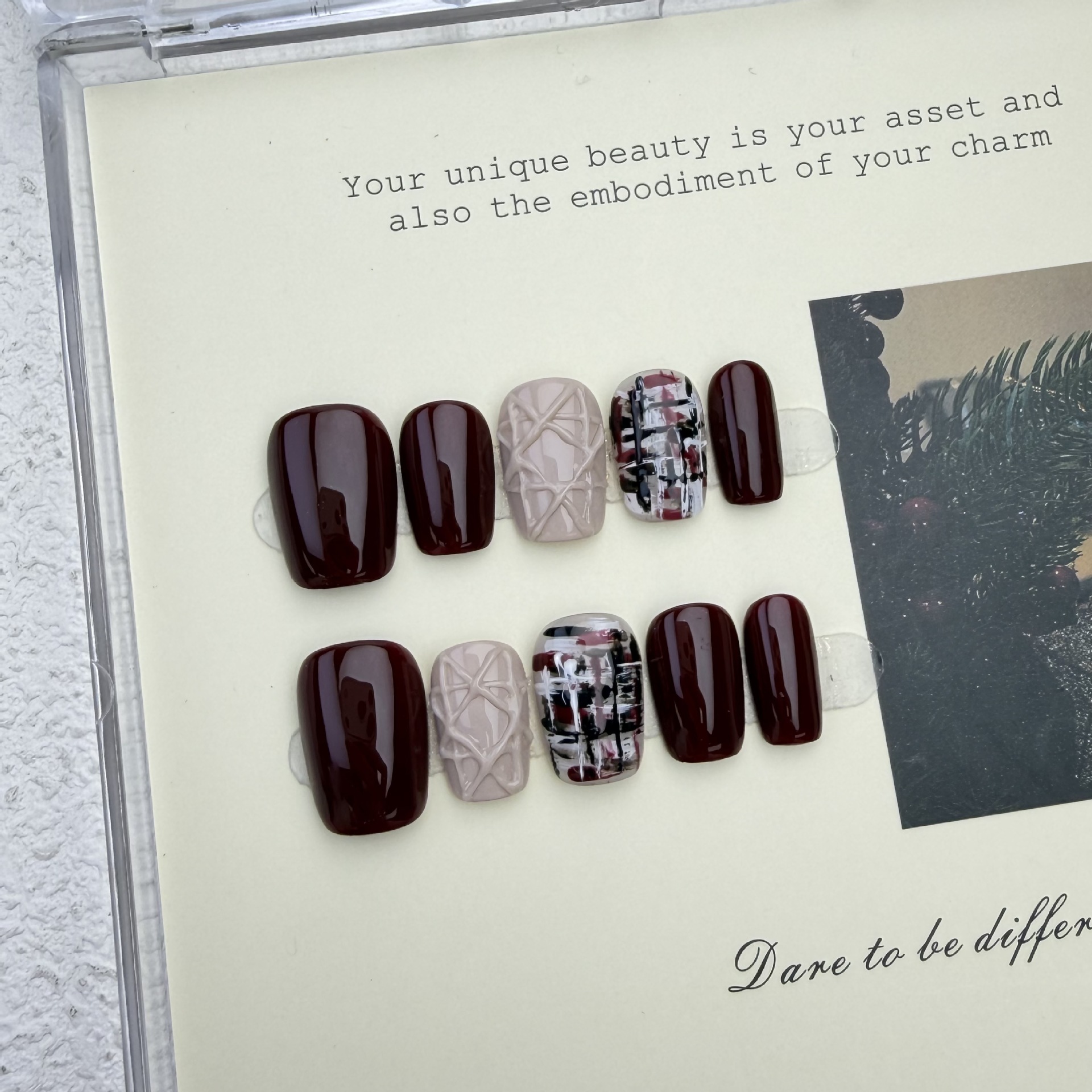 【红色毛呢】手工穿戴甲成品甲片批发短款美甲显白可拆卸假指甲贴