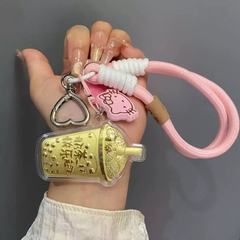 純金 20mg ミルクティークリエイティブペンダント人気漫画卸売携帯電話キーホルダーカーペンダント labubu