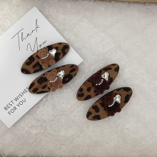 个性豹纹布艺发夹韩国复古可爱植绒小熊对夹少女心刘海夹鸭嘴夹