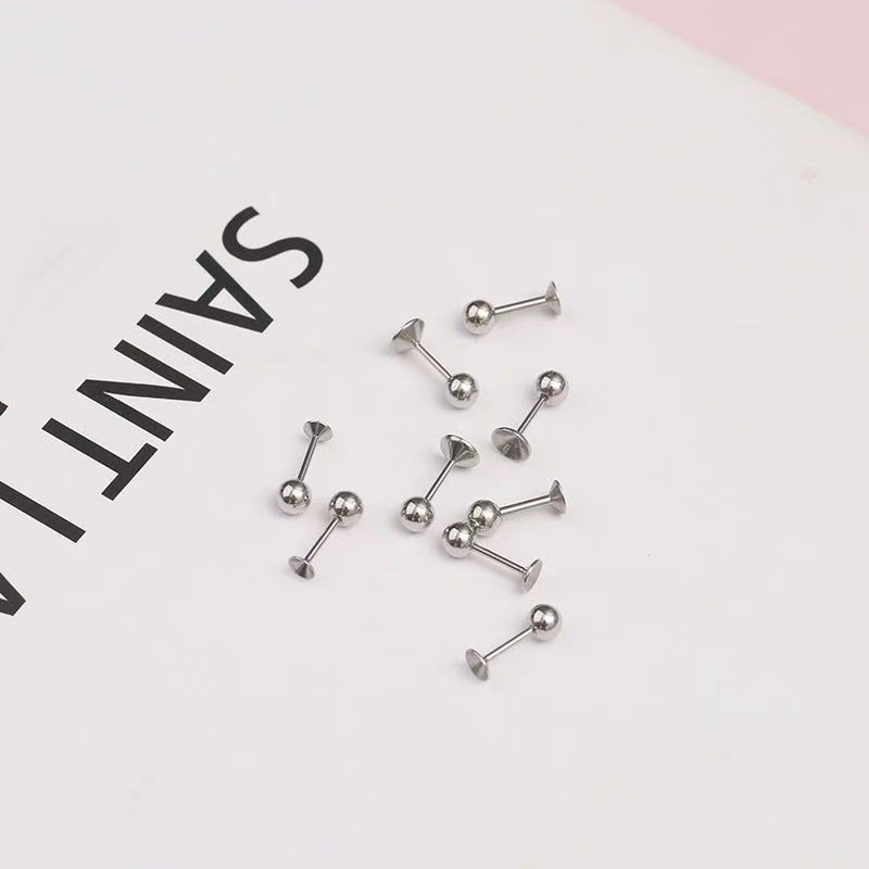 钛钢耳钉女耳拖空拖diy配件拧球螺丝不锈钢粘贴水钻珍珠穿刺饰品