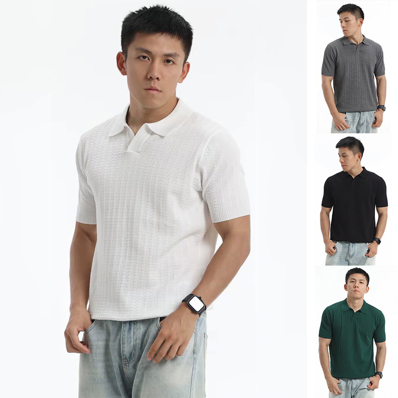 Polo camiseta de punto camiseta de manga corta hombre gaviota cuello V rayas vieja camiseta de negocios de verano fábrica transfronteriza al por mayor