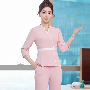 Pink Health Salon Beauty Salon Work Clothes Women's Summer Professional Elegant Foot Bath Foot Massage Technician Beautician Work Clothes Suit