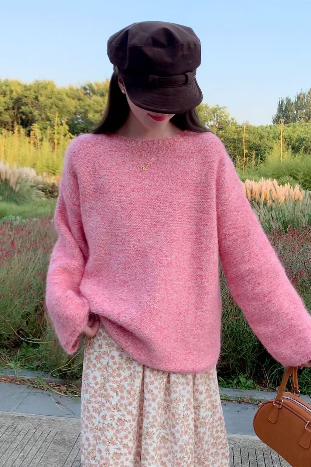 Cross-border coreano otoño y invierno nuevo cuello redondo suelta camisa de punto para mujeres perezosa pluma de color sólido suave glutinosa suéter para mujeres