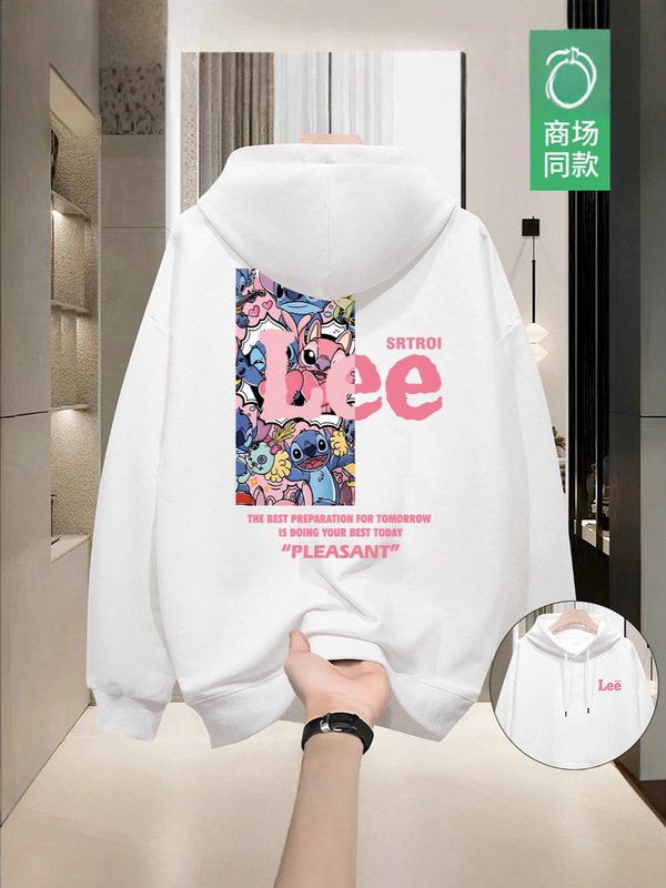 加绒印花上衣连帽卫衣美式时尚印花重磅纯棉情侣装卫衣连帽上衣潮|undefined