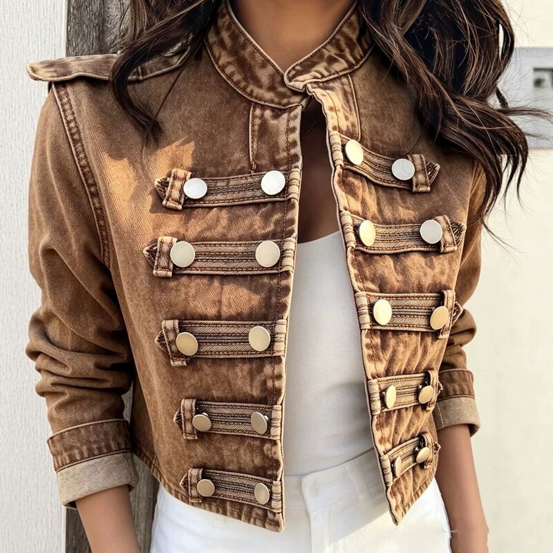 Cross-border European and American Amazon denim jacket vest new style jacket fashionable versatile independent designer long-sleeve women's clothing Cross-border European and American Amazon denim jacket vest new style jacket fashionable versatile independent designer long-sleeve women's clothing