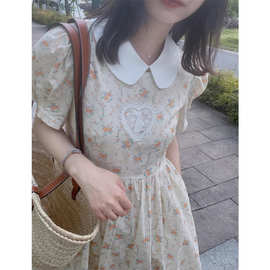 【原版做工】2024年夏季新款娃娃领碎花印花设计感女学院风连衣裙