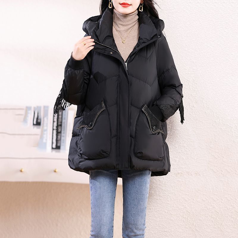 2025年冬装羽绒服女时尚韩版白鸭绒牛仔流苏拼接洋气外套跨境热销|undefined