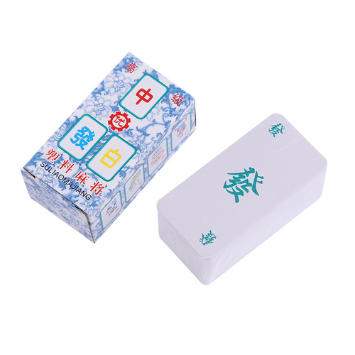 Plastic mahjong tiles blue and white porcelain portable 136 silent mahjong PVC home poker travel portable mahjong tiles