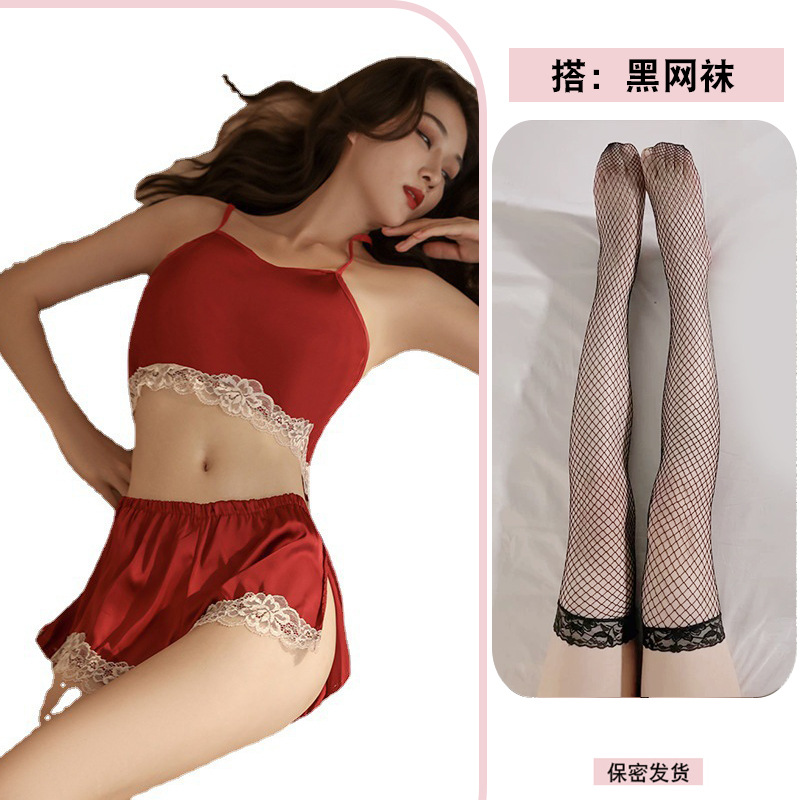 레드 + 블랙 망사 스타킹