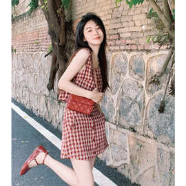 小香风高级感套装甜酷盐系小个子无袖吊带背心上衣短裙两件套女夏