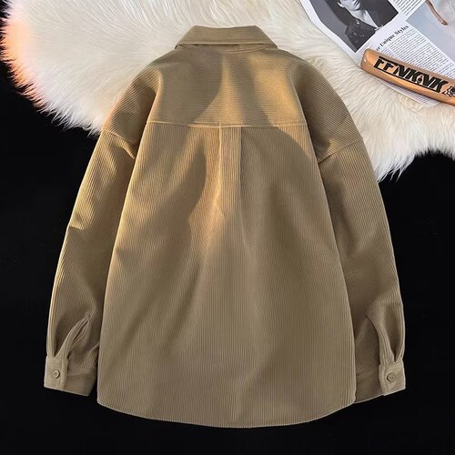 Corduroy long-sleeved shirt for men, 2025 spring and autumn new style, Hong Kong style, loose large size, Japanese American shirt, couple trend