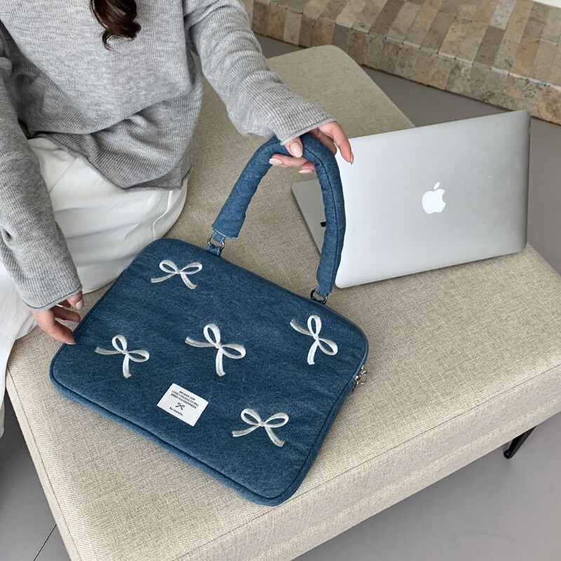 Korean Ins Washed Denim Embroidered Laptop Bag Suitable for MacBook 13inch Huawei 15.6 Inch