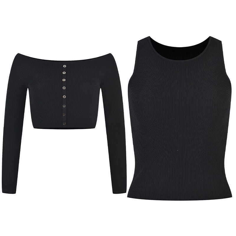 French-style elegant and simple slim-fit knitwear 2022 autumn and winter new collection, two-piece set with spliced off-shoulder slimming vest