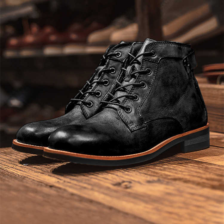 High Men's Leather Shoes Dress Business Working Brown Male Boots Lace-up |  eBay
