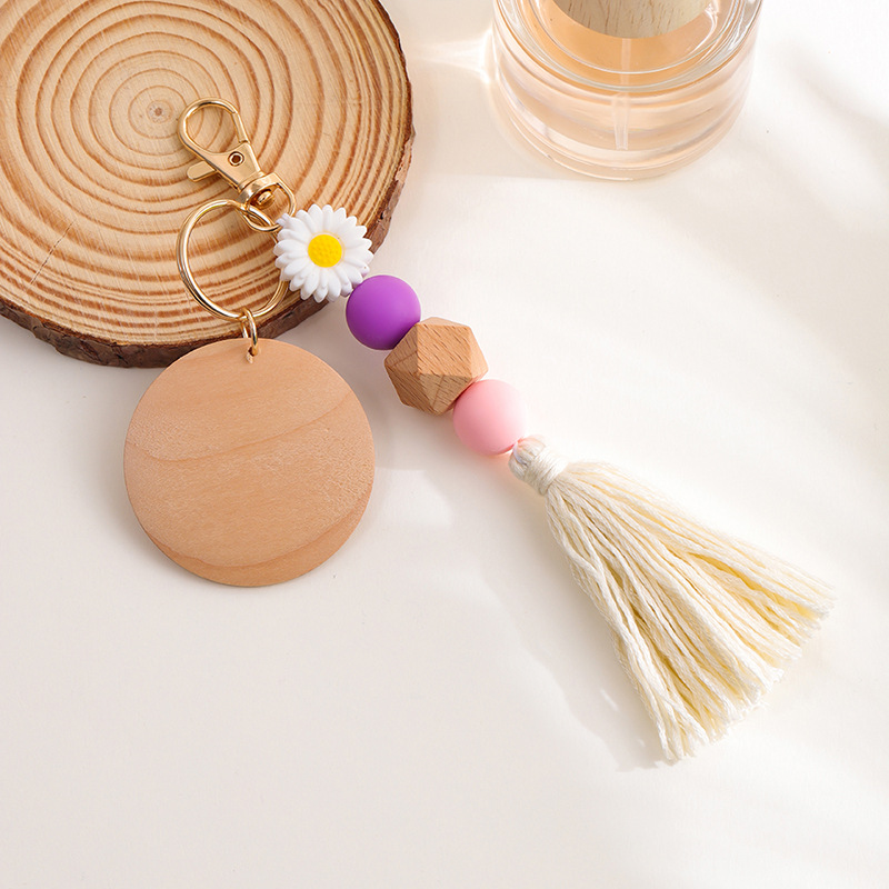 30g Weight Keychain Classification 1 Piece Quantity Holiday, Daily Occasion Wood, Silica Gel Material Flower Pattern All Seasons Season Vacation, Classic Style Style 1 Piece Vacation Classic Style Flower Wood Silica Gel Keychain 6