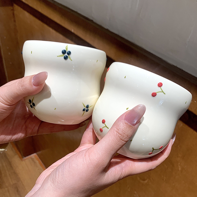 Nueva taza de fruta de mano de cerámica coreana, taza de calabaza de lunares de fruta tridimensional, hogar, simple moderno, dulce y lindo