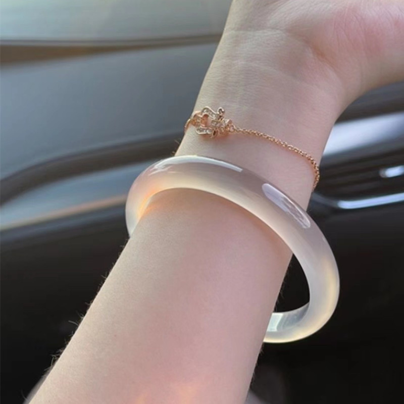 天然玉髓高冰透香檳金荔枝凍瑪瑙手鐲馬料白冰白月光玉髓手鐲批發