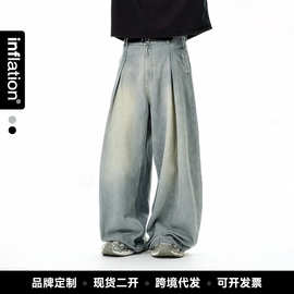 捷展男装|美式阔腿牛仔长裤26春夏新品街头宽松休闲洗水牛仔裤男