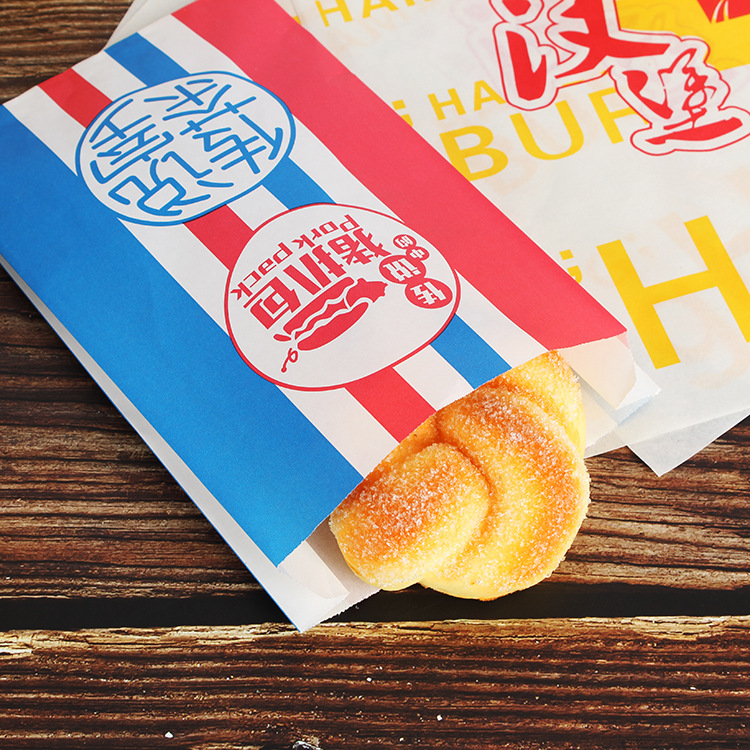 厂家批发彩色防油折叠纸袋 油条油炸食品包装袋 可定 制