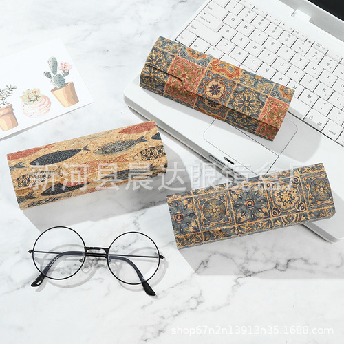 Business Retro Spray Sun Vintage Leather Fashion Wood Grain LOGO Student Sunglasses Box Storage